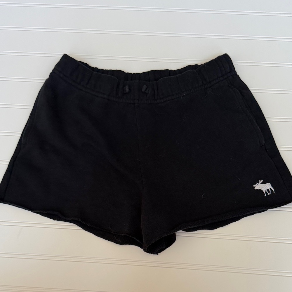 (065)Abercrombie & Fitch Black Women's Athletic Shorts with Moose Logo